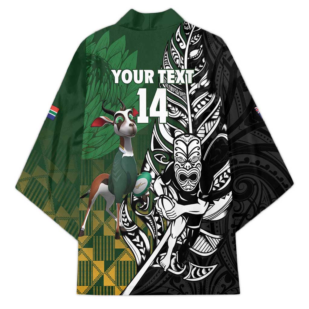 New Zealand and South Africa Rugby Custom Kimono Maori Tiki Fern Springboks Kente Pattern LT14 - Polynesian Pride