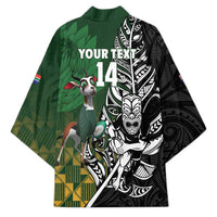 New Zealand and South Africa Rugby Custom Kimono Maori Tiki Fern Springboks Kente Pattern LT14 - Polynesian Pride