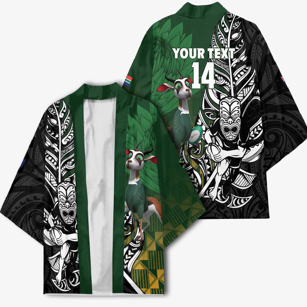 New Zealand and South Africa Rugby Custom Kimono Maori Tiki Fern Springboks Kente Pattern LT14 - Polynesian Pride