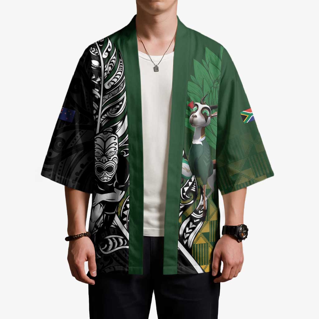 New Zealand and South Africa Rugby Custom Kimono Maori Tiki Fern Springboks Kente Pattern LT14 - Polynesian Pride