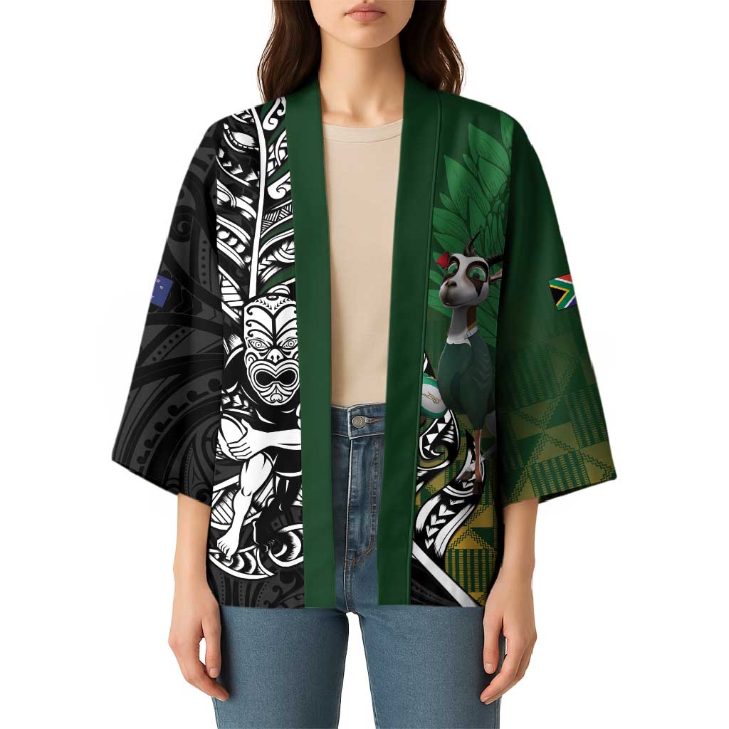 New Zealand and South Africa Rugby Custom Kimono Maori Tiki Fern Springboks Kente Pattern LT14 - Polynesian Pride