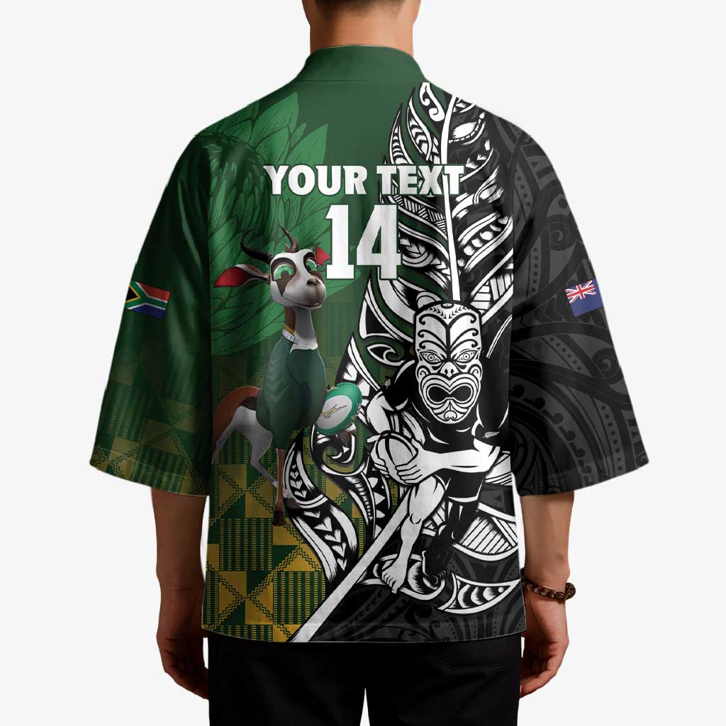 New Zealand and South Africa Rugby Custom Kimono Maori Tiki Fern Springboks Kente Pattern LT14 - Polynesian Pride