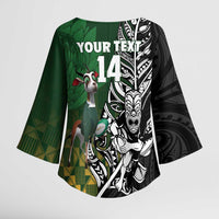 New Zealand and South Africa Rugby Custom Kimono Sleeve Blouse Maori Tiki Fern Springboks Kente Pattern LT14 - Polynesian Pride