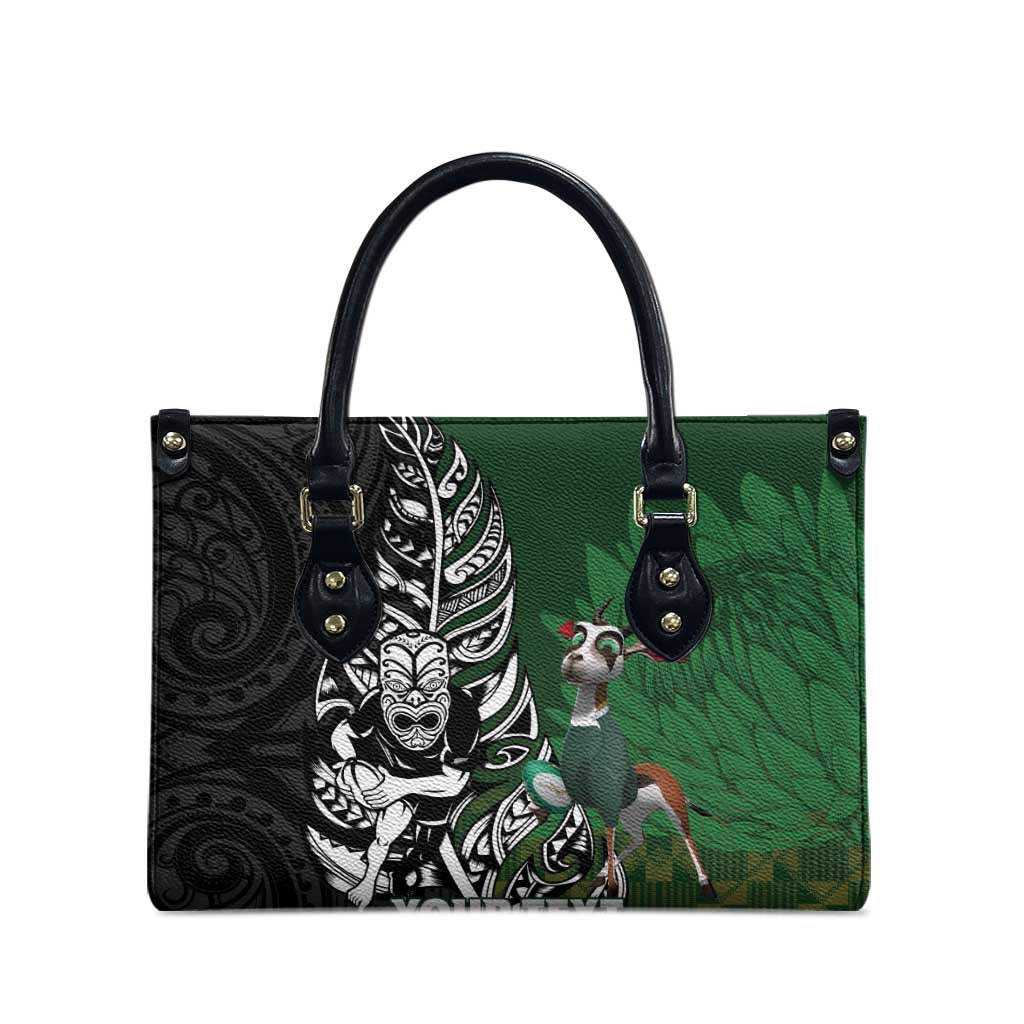 New Zealand and South Africa Rugby Custom Leather Bag Maori Tiki Fern Springboks Kente Pattern LT14 - Polynesian Pride