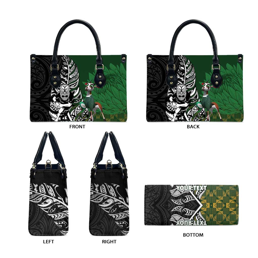New Zealand and South Africa Rugby Custom Leather Bag Maori Tiki Fern Springboks Kente Pattern LT14 - Polynesian Pride
