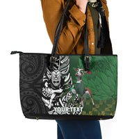 New Zealand and South Africa Rugby Custom Leather Tote Bag Maori Tiki Fern Springboks Kente Pattern LT14 - Polynesian Pride
