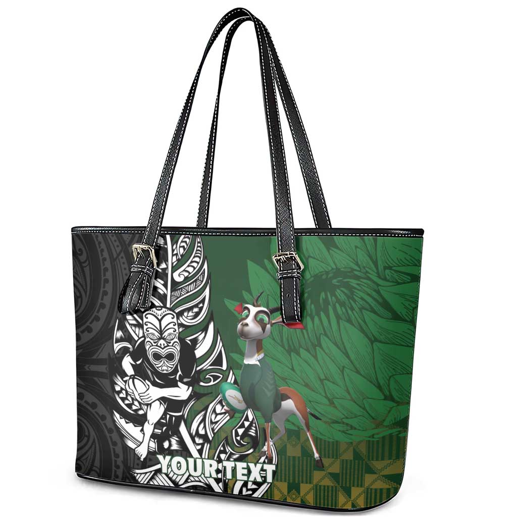 New Zealand and South Africa Rugby Custom Leather Tote Bag Maori Tiki Fern Springboks Kente Pattern LT14 - Polynesian Pride