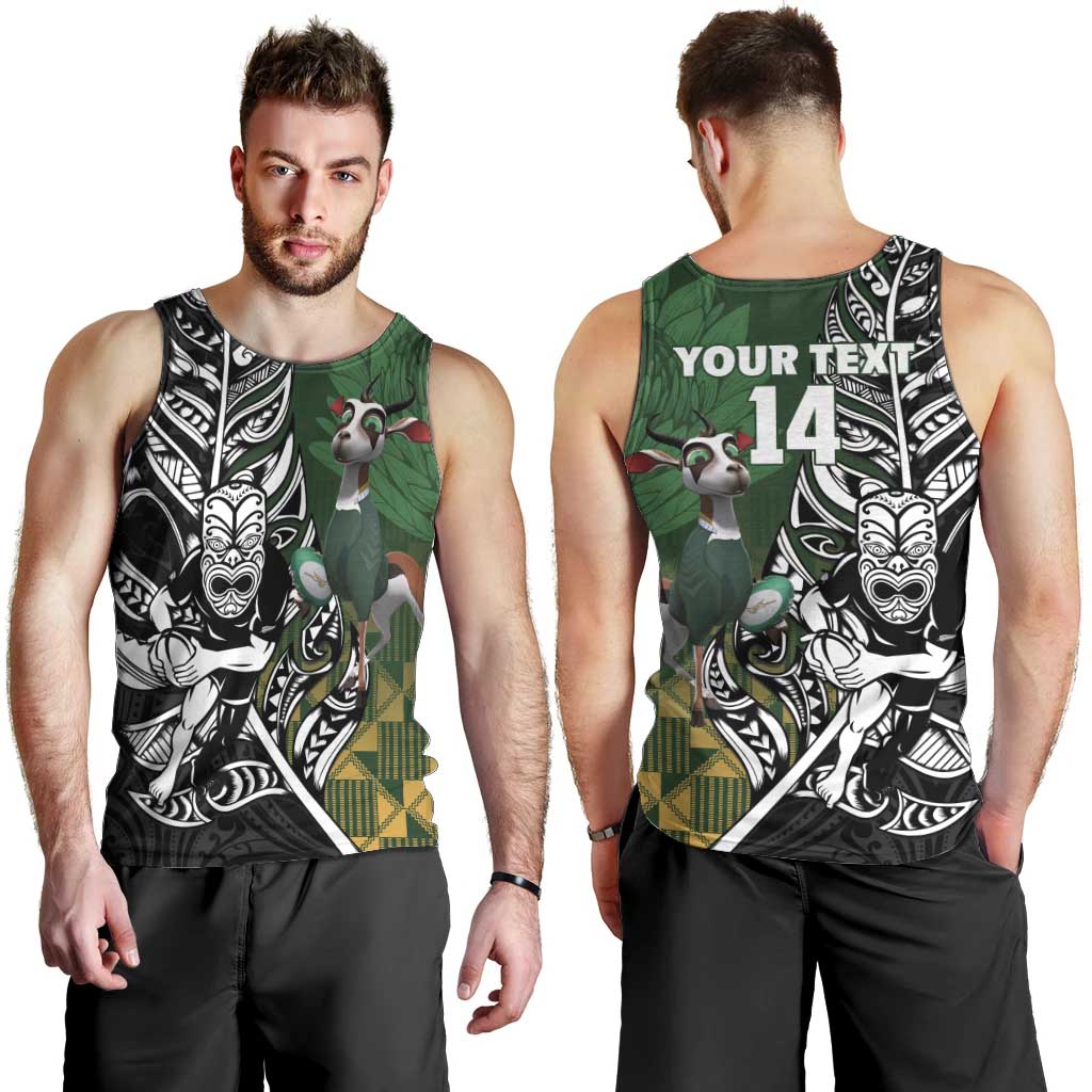 New Zealand and South Africa Rugby Custom Men Tank Top Maori Tiki Fern Springboks Kente Pattern LT14 - Polynesian Pride
