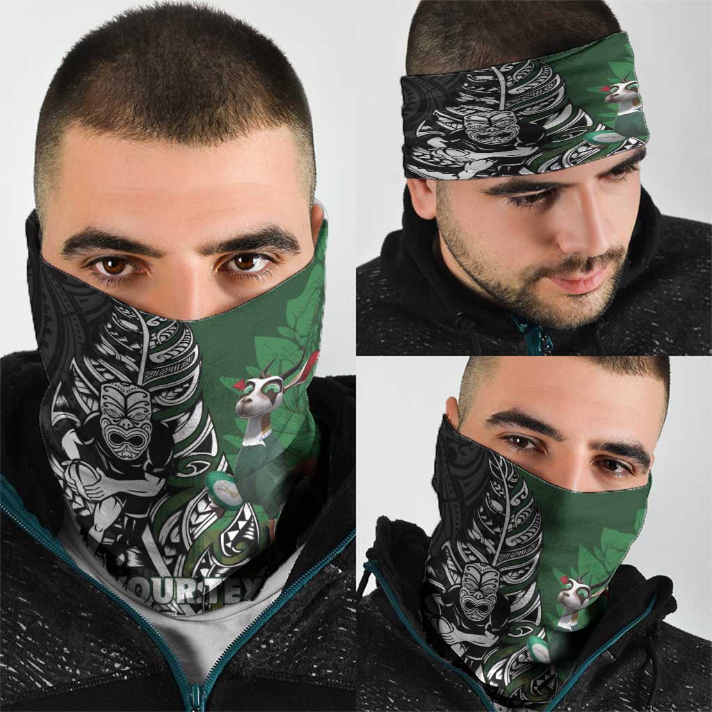New Zealand and South Africa Rugby Custom Neck Gaiter Maori Tiki Fern Springboks Kente Pattern LT14 - Polynesian Pride