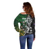 New Zealand and South Africa Rugby Custom Off Shoulder Sweater Maori Tiki Fern Springboks Kente Pattern LT14 - Polynesian Pride