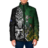 New Zealand and South Africa Rugby Custom Padded Jacket Maori Tiki Fern Springboks Kente Pattern LT14 Men Green - Polynesian Pride