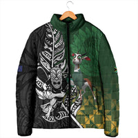 New Zealand and South Africa Rugby Custom Padded Jacket Maori Tiki Fern Springboks Kente Pattern LT14 - Polynesian Pride