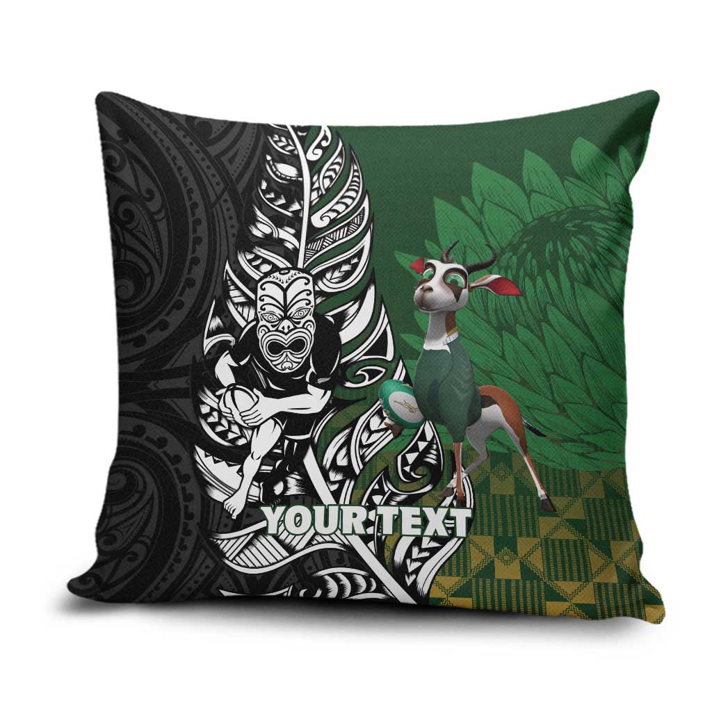 New Zealand and South Africa Rugby Custom Pillow Cover Maori Tiki Fern Springboks Kente Pattern LT14 Green - Polynesian Pride