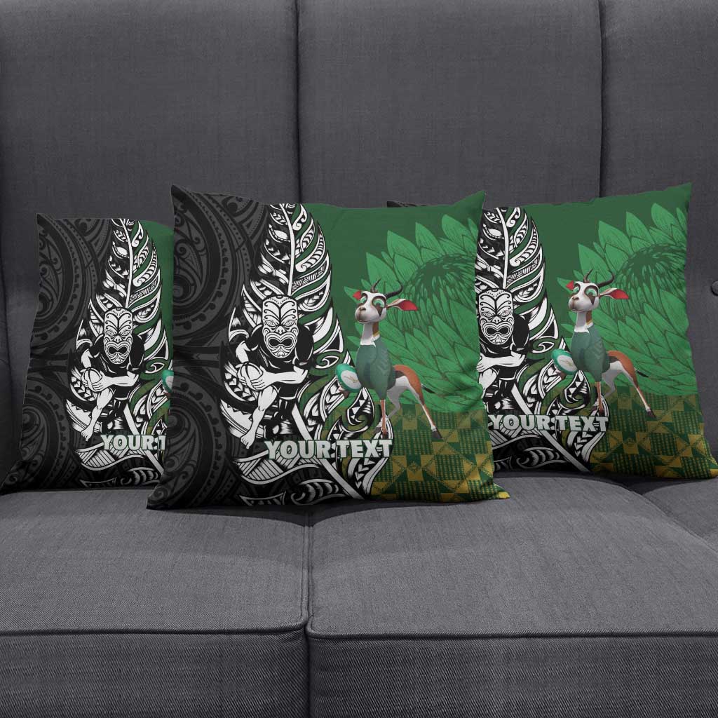 New Zealand and South Africa Rugby Custom Pillow Cover Maori Tiki Fern Springboks Kente Pattern LT14 - Polynesian Pride