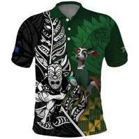 New Zealand and South Africa Rugby Custom Polo Shirt Maori Tiki Fern Springboks Kente Pattern LT14 Green - Polynesian Pride