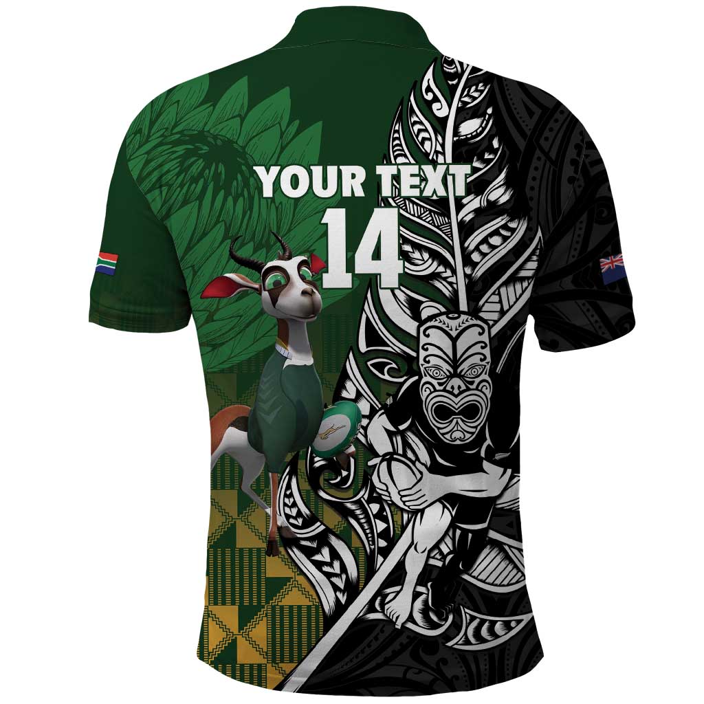 New Zealand and South Africa Rugby Custom Polo Shirt Maori Tiki Fern Springboks Kente Pattern LT14 - Polynesian Pride