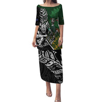 New Zealand and South Africa Rugby Custom Puletasi Maori Tiki Fern Springboks Kente Pattern LT14 Long Dress Green - Polynesian Pride