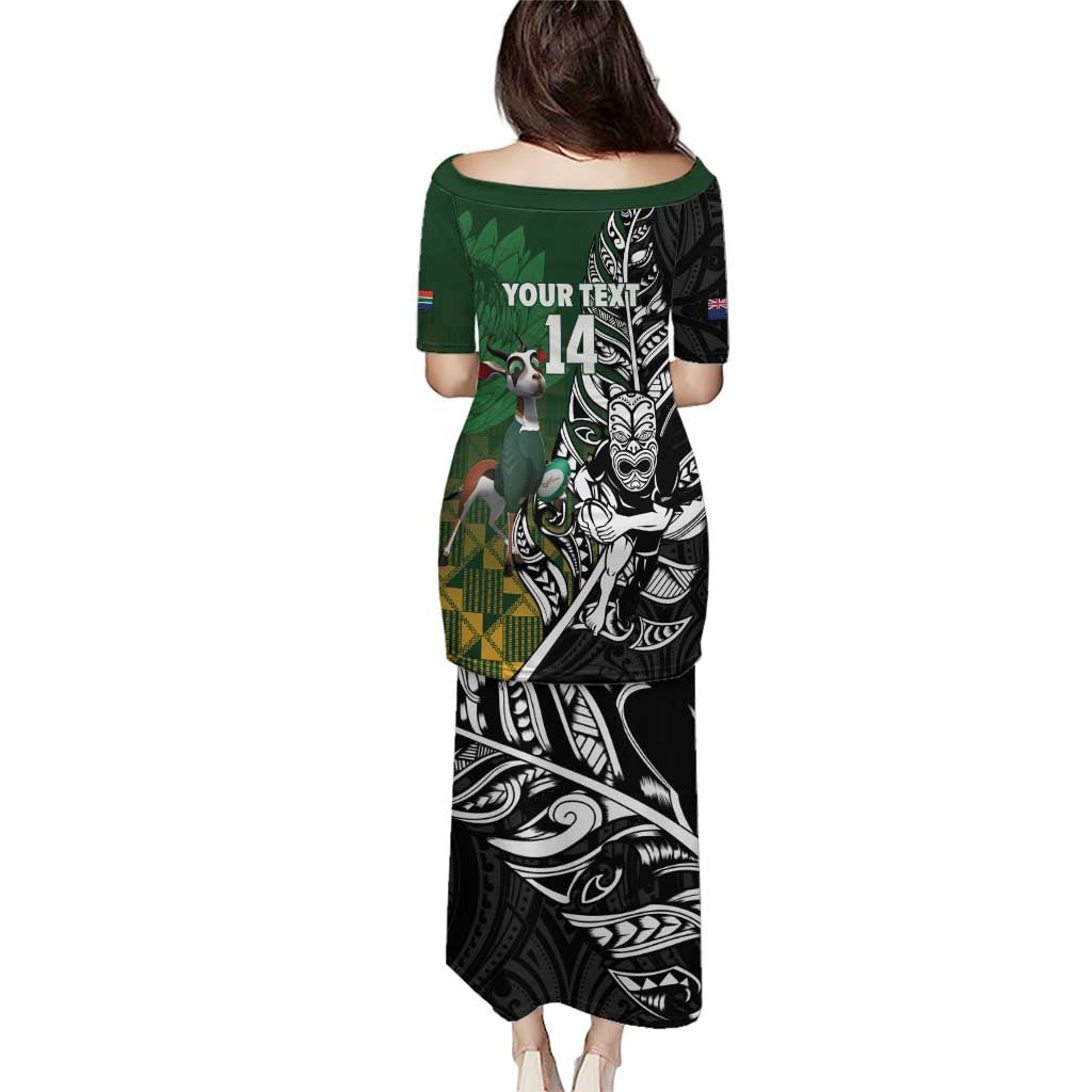 New Zealand and South Africa Rugby Custom Puletasi Maori Tiki Fern Springboks Kente Pattern LT14 - Polynesian Pride
