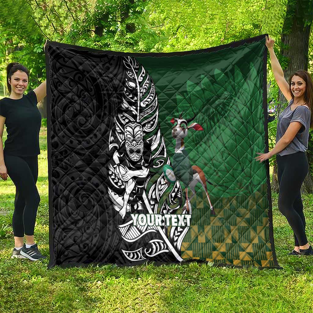 New Zealand and South Africa Rugby Custom Quilt Maori Tiki Fern Springboks Kente Pattern LT14 - Polynesian Pride