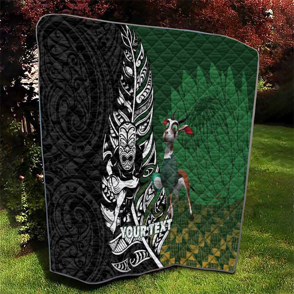 New Zealand and South Africa Rugby Custom Quilt Maori Tiki Fern Springboks Kente Pattern LT14 - Polynesian Pride