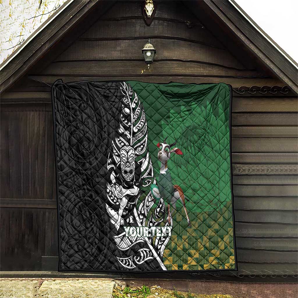 New Zealand and South Africa Rugby Custom Quilt Maori Tiki Fern Springboks Kente Pattern LT14 - Polynesian Pride