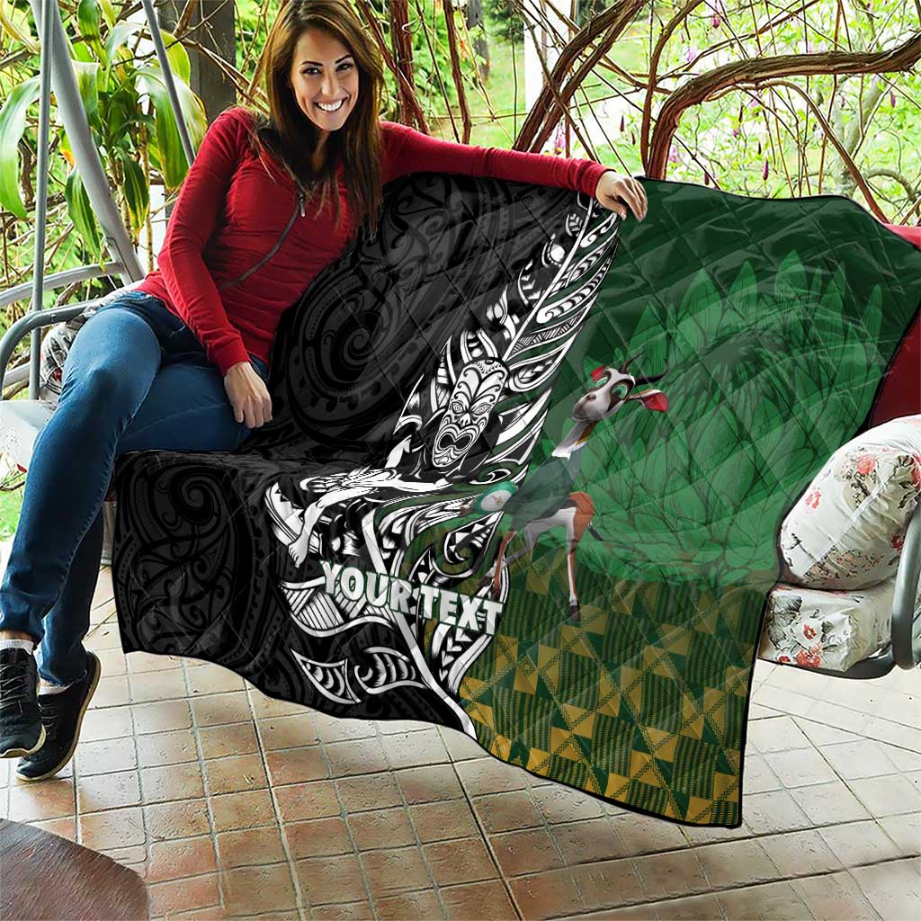 New Zealand and South Africa Rugby Custom Quilt Maori Tiki Fern Springboks Kente Pattern LT14 - Polynesian Pride