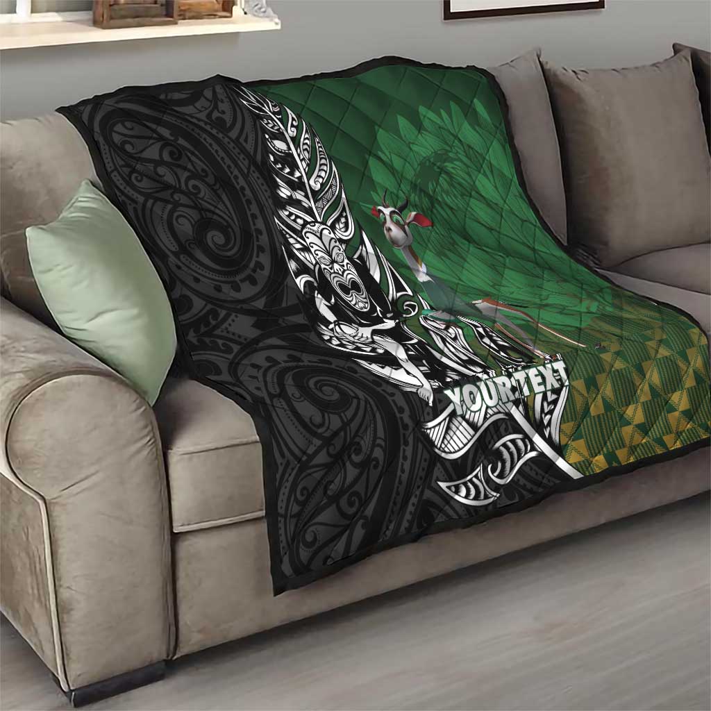 New Zealand and South Africa Rugby Custom Quilt Maori Tiki Fern Springboks Kente Pattern LT14 - Polynesian Pride