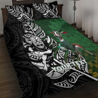 New Zealand and South Africa Rugby Custom Quilt Bed Set Maori Tiki Fern Springboks Kente Pattern LT14 Green - Polynesian Pride