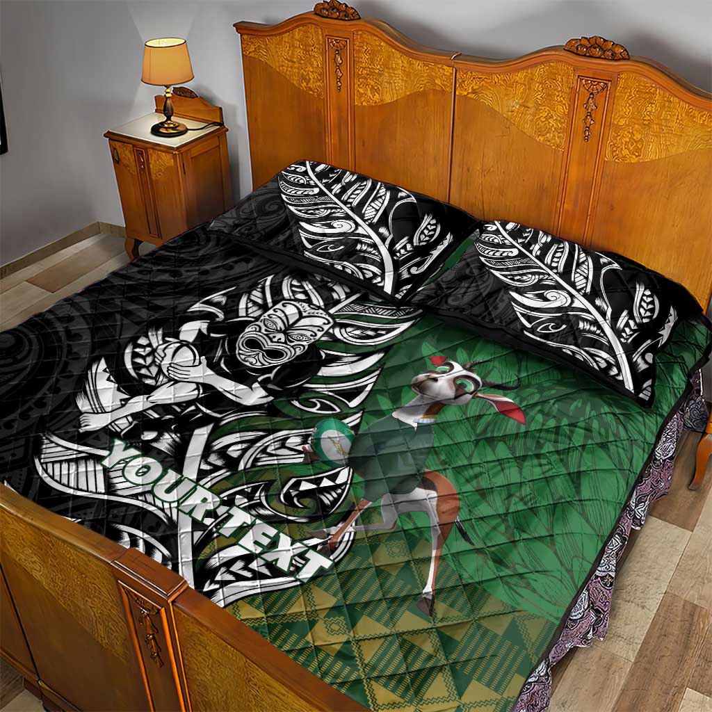 New Zealand and South Africa Rugby Custom Quilt Bed Set Maori Tiki Fern Springboks Kente Pattern LT14 - Polynesian Pride