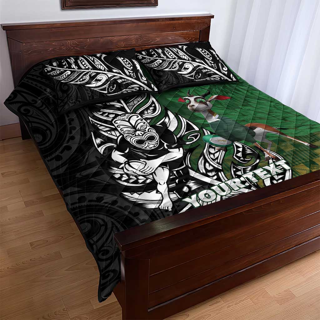 New Zealand and South Africa Rugby Custom Quilt Bed Set Maori Tiki Fern Springboks Kente Pattern LT14 - Polynesian Pride