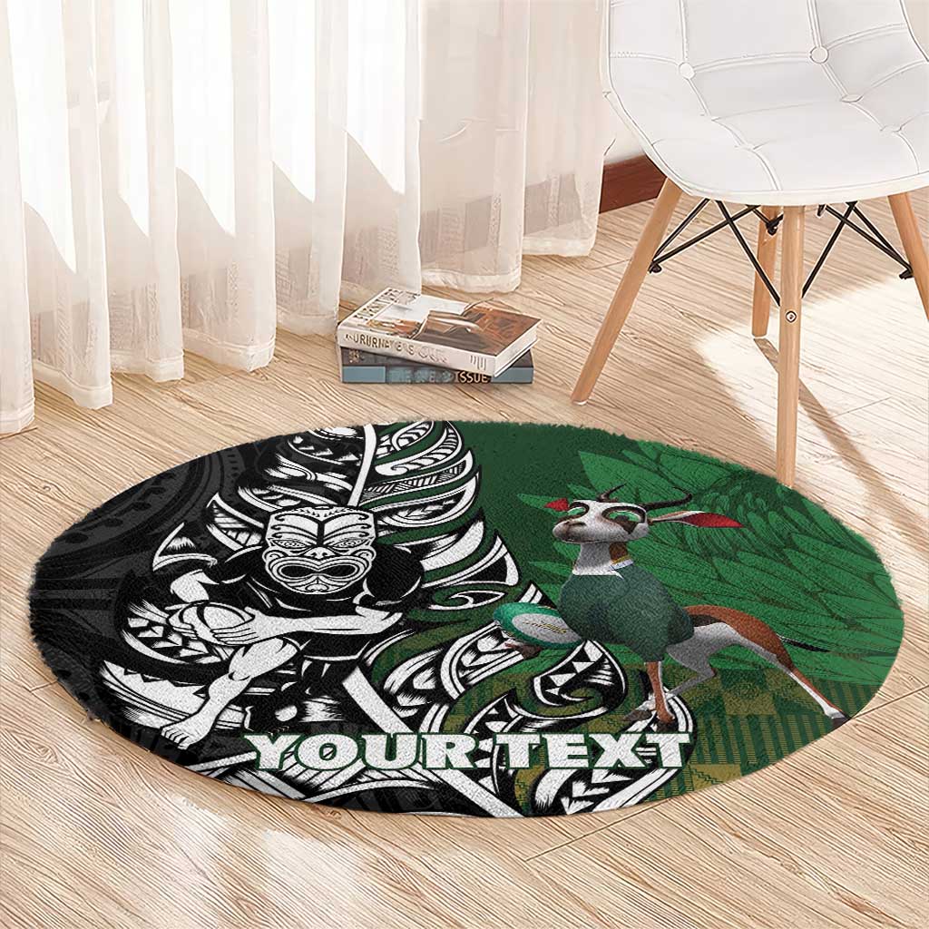 New Zealand and South Africa Rugby Custom Round Carpet Maori Tiki Fern Springboks Kente Pattern LT14 - Polynesian Pride