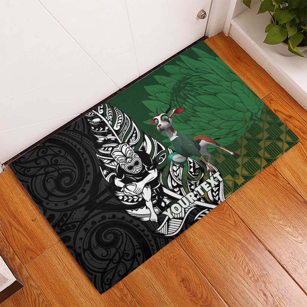 New Zealand and South Africa Rugby Custom Rubber Doormat Maori Tiki Fern Springboks Kente Pattern LT14 - Polynesian Pride