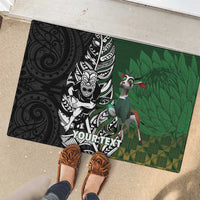 New Zealand and South Africa Rugby Custom Rubber Doormat Maori Tiki Fern Springboks Kente Pattern LT14 - Polynesian Pride