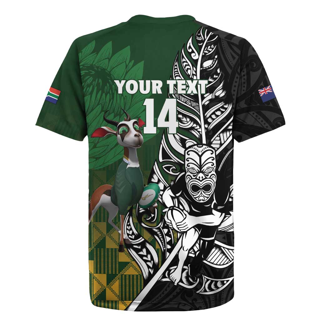 New Zealand and South Africa Rugby Custom Rugby Jersey Maori Tiki Fern Springboks Kente Pattern LT14 - Polynesian Pride