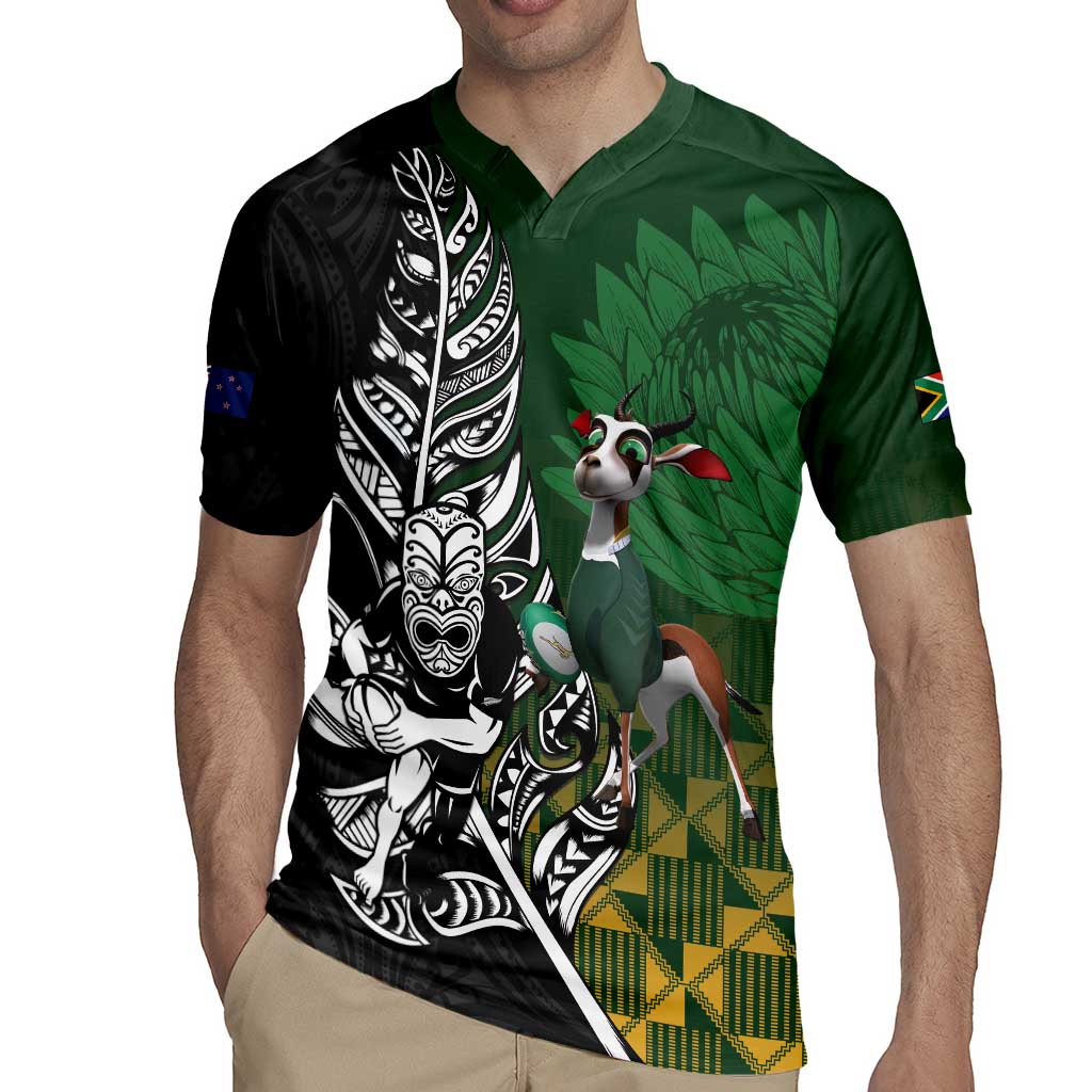 New Zealand and South Africa Rugby Custom Rugby Jersey Maori Tiki Fern Springboks Kente Pattern LT14 - Polynesian Pride