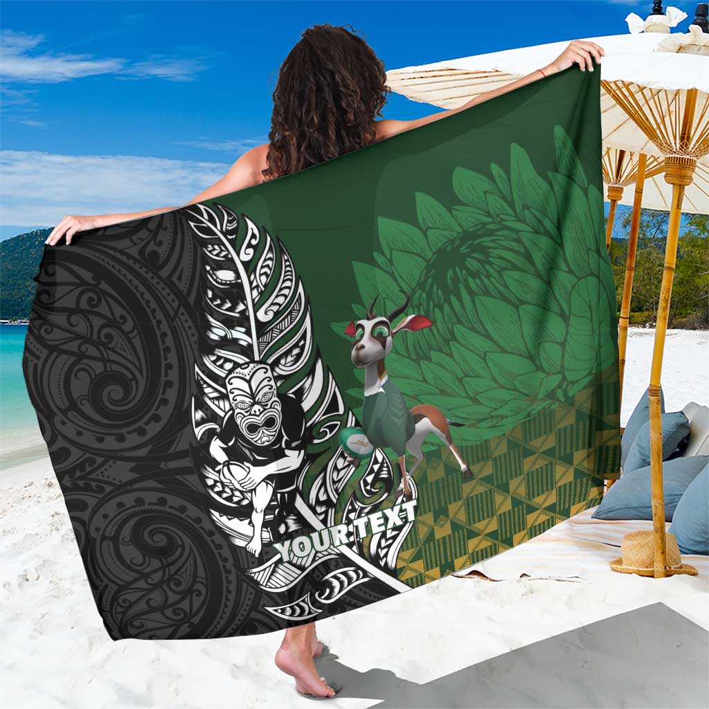 New Zealand and South Africa Rugby Custom Sarong Maori Tiki Fern Springboks Kente Pattern LT14 One Size 44 x 66 inches Green - Polynesian Pride