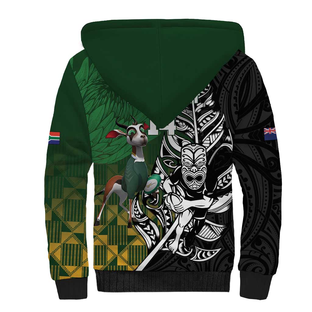 New Zealand and South Africa Rugby Custom Sherpa Hoodie Maori Tiki Fern Springboks Kente Pattern LT14 - Polynesian Pride