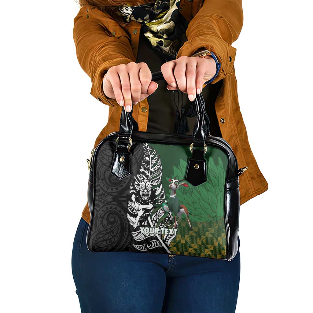 New Zealand and South Africa Rugby Custom Shoulder Handbag Maori Tiki Fern Springboks Kente Pattern LT14 One Size Green - Polynesian Pride