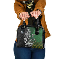 New Zealand and South Africa Rugby Custom Shoulder Handbag Maori Tiki Fern Springboks Kente Pattern LT14 One Size Green - Polynesian Pride