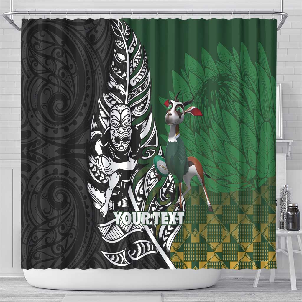 New Zealand and South Africa Rugby Custom Shower Curtain Maori Tiki Fern Springboks Kente Pattern LT14 - Polynesian Pride