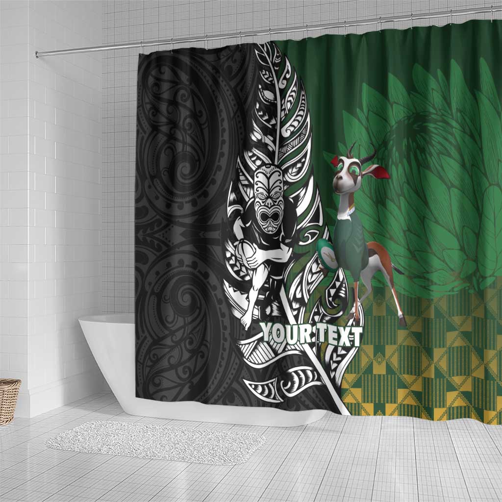 New Zealand and South Africa Rugby Custom Shower Curtain Maori Tiki Fern Springboks Kente Pattern LT14 - Polynesian Pride