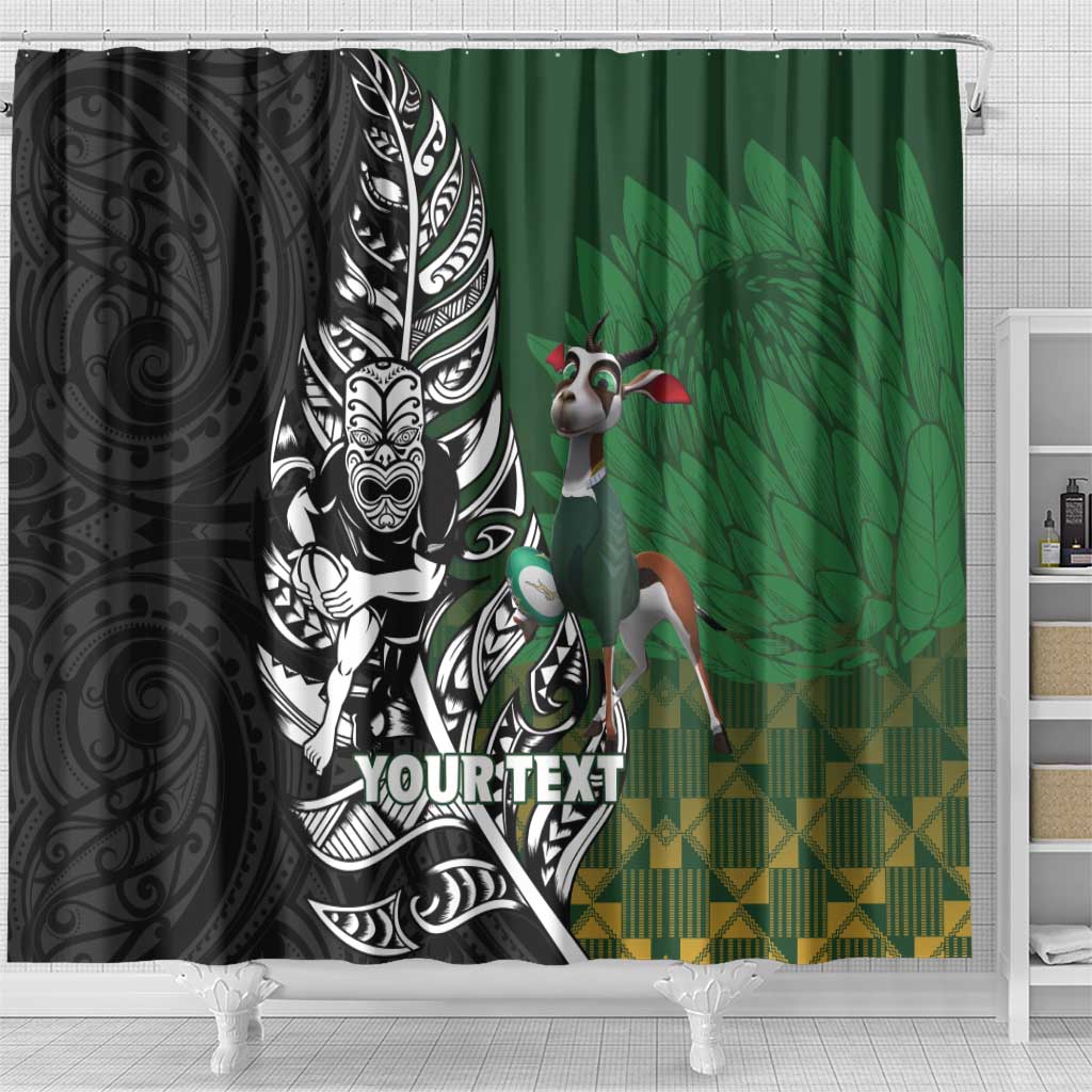 New Zealand and South Africa Rugby Custom Shower Curtain Maori Tiki Fern Springboks Kente Pattern LT14 - Polynesian Pride