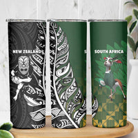 New Zealand and South Africa Rugby Skinny Tumbler Maori Tiki Fern Springboks Kente Pattern LT14 - Polynesian Pride