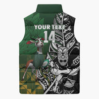 New Zealand and South Africa Rugby Custom Sleeveless Puffer Jacket Maori Tiki Fern Springboks Kente Pattern LT14 - Polynesian Pride