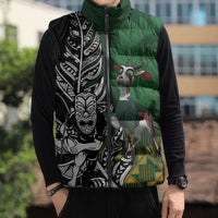 New Zealand and South Africa Rugby Custom Sleeveless Puffer Jacket Maori Tiki Fern Springboks Kente Pattern LT14 - Polynesian Pride