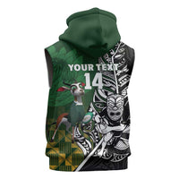 New Zealand and South Africa Rugby Custom Sleeveless Zip Hoodie Maori Tiki Fern Springboks Kente Pattern LT14 - Polynesian Pride