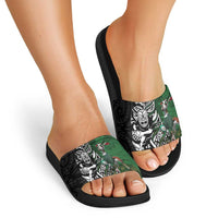 New Zealand and South Africa Rugby Custom Slide Sandals Maori Tiki Fern Springboks Kente Pattern LT14 - Polynesian Pride