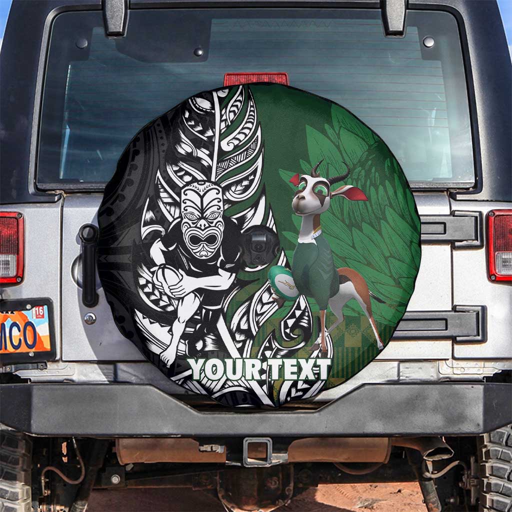 New Zealand and South Africa Rugby Custom Spare Tire Cover Maori Tiki Fern Springboks Kente Pattern LT14 Green - Polynesian Pride