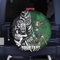 New Zealand and South Africa Rugby Custom Spare Tire Cover Maori Tiki Fern Springboks Kente Pattern LT14 No hole Green - Polynesian Pride
