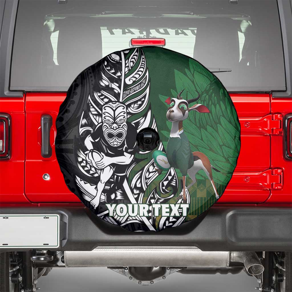New Zealand and South Africa Rugby Custom Spare Tire Cover Maori Tiki Fern Springboks Kente Pattern LT14 - Polynesian Pride